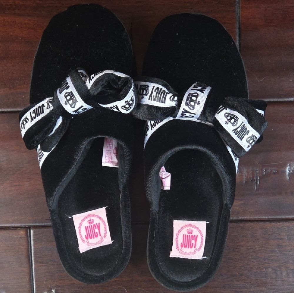 Juicy Couture Women's Black Slippers with Logo Bow